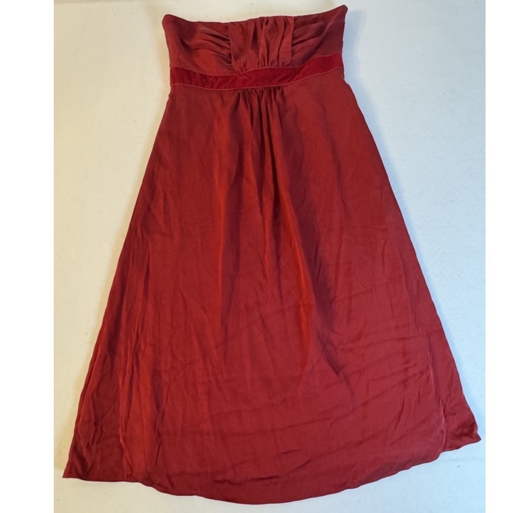 Banana Republic Womens Red 100% Silk Strapless Velvet Trim Midi Dress Size 4